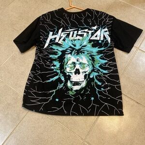 Hustler Black and Green Graphic Skull Tee